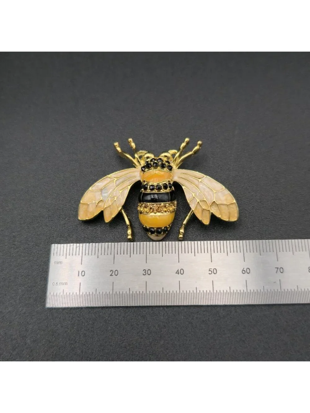 Vintage Enamel Bumblebee - Gold Tone Rhinestone Honeybee Insect Pin Brooch A8058